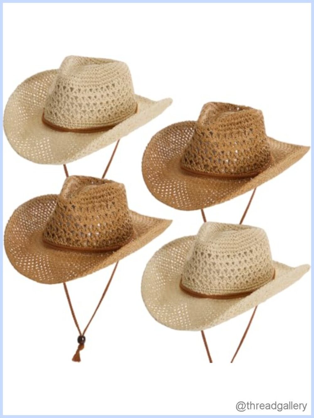 Raffia Straw Cowboy Hats 4-Pack Western Wide Brim Party